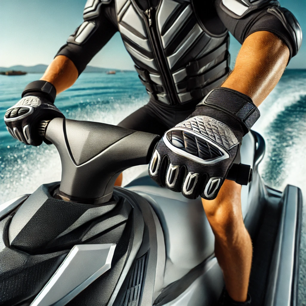 person wearing jet ski gloves on the water